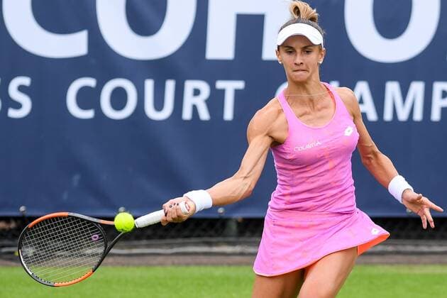 Ukrainian Lesia Tsurenko pictured in action during a first round game between Belgian Elise Mertens and Ukrainian Lesia Tsurenko at the women s simple of the Ricoh Open WTA Tennis Damen tennis tournament in Rosmalen, the Netherlands, Monday 12 June 2017. LUCxCLAESSEN  x05111991x