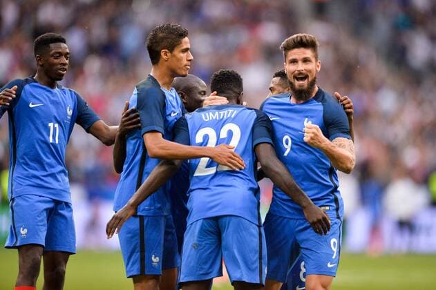 04 RAPHAEL VARANE (fra) - 22 Samuel Umtiti (fra) - 09 Olivier Giroud (fra) - 11 Ousmane DEMBELE (fra) - JOIE FOOTBALL : France vs Angleterre - Match Amical - 13 06 2017 AnthonyBIBARD FEP Panoramic 