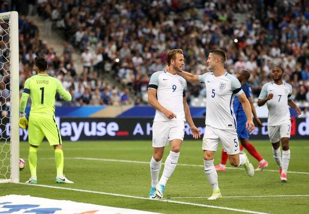England s Harry Kane celebrates scoring his sides second goal during the Friendly match at Stade De France Stadium, Paris Picture date 13th June 2017. Picture credit should read: David Klein Sportimage EDITORIAL USE ONLY. No use with unauthorised audio, video, data, fixture lists, club league logos or live services. Online in-match use limited to 120 images, no video emulation. No use in betting, games or single club league player publications.