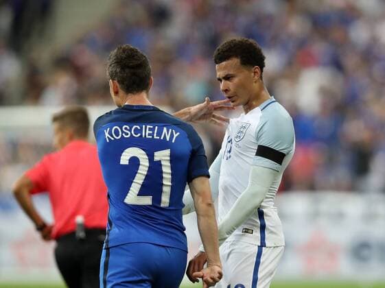 France s Laurent Koscielny tussles with England s Dele Alli during the Friendly match at Stade De France Stadium, Paris Picture date 13th June 2017. Picture credit should read: David Klein Sportimage EDITORIAL USE ONLY. No use with unauthorised audio, video, data, fixture lists, club league logos or live services. Online in-match use limited to 120 images, no video emulation. No use in betting, games or single club league player publications.