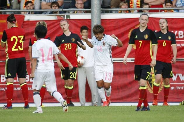 Yuika Sugasawa of japan celebrates FOOTBALL FEMININ : Belgique vs Japon - Amical - 13 06 2017 PhotoNews Panoramic 