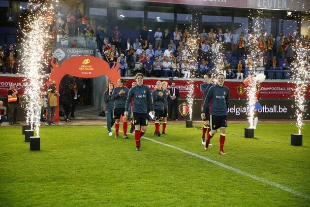 Belgian red flames team celebrates FOOTBALL FEMININ : Belgique vs Japon - Amical - 13 06 2017 PhotoNews Panoramic 
