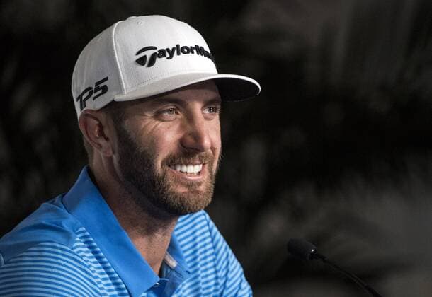 Dustin Johnson speaks to the media during a press conference PK Pressekonferenz prior to the start of the U.S. Open golf championship at Erin Hill golf course in Erin, Wisconsin on June 14, 2017. The 117th U.S. Open will start tomorrow.  WIS20170614328 KEVINxDIETSCH