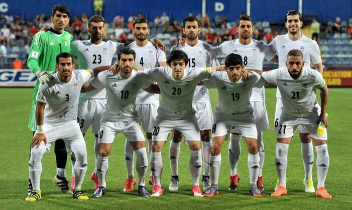 04.06.2017 Podgorica Montenegro-Iran International Friendly Länderspiel match men football Iran team from L-R above:Alireza Beiranvand, Ramin Rezaeian,Saeid Aghaei,Pejman Montazeri,Morteza Pouraliganji and Saeid Ezatolahi Down:Ehsan Hajsafi,Karim Ansarifard,Sardar Azmoun,Mehdi Torabi and Ashkan Dejagah :Str 