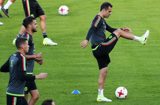 KAZAN, RUSSIA - JUNE 15, 2017: Players of the Mexican national football team during a training session ahead of the 2017 FIFA Confederations Cup. Maxim Tumanov TASS  TS0531C9