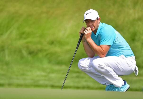 Rory McIlroy waits on the 17th green during round 2 of the 117th U.S. Open golf tournament at Erin Hill golf course in Erin, Wisconsin on June 16, 2017.  WIS20170616324 KEVINxDIETSCH