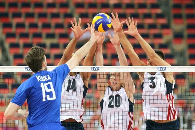 17.06.2017 LODZ , ATLAS ARENA SIATKOWKA MEZCZYZN, (VOLLEYBALL MEN) FIVB LIGA SWIATOWA GRUPA H1 (FIVB WORLD LEAGUE GROUP H1 GAME RUSSIA - USA ) MECZ ROSJA - USA NZ OD LEWEJ EGOR KLIUKA , BENJAMIN PATCH , DAVID SMITH , TAYLOR SANDER FOTO JAKUB PIASECKI CYFRASPORT NEWSPIX.PL --- Newspix.pl FRANCE OUT!  20170617CSJP3021