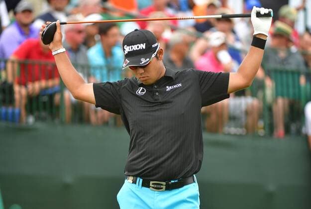 Hideki Matsuyama prepares to hit off the 1st tee during round 3 of the 117th U.S. Open golf tournament at Erin Hill golf course on June 17, 2017 in Erin, Wisconsin.  WIS20170617319 KEVINxDIETSCH