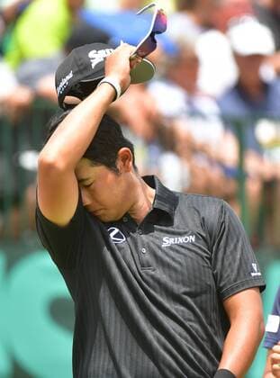 Hideki Matsuyama prepares to hit off the 1st tee during round 3 of the 117th U.S. Open golf tournament at Erin Hill golf course on June 17, 2017 in Erin, Wisconsin.  WIS20170617320 KEVINxDIETSCH