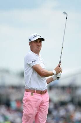 Justin Thomas makes his approach shot on the 10th hole during round 3 of the 117th U.S. Open golf tournament at Erin Hill golf course on June 17, 2017 in Erin, Wisconsin.  WIS20170617106 BRIANxKERSEY