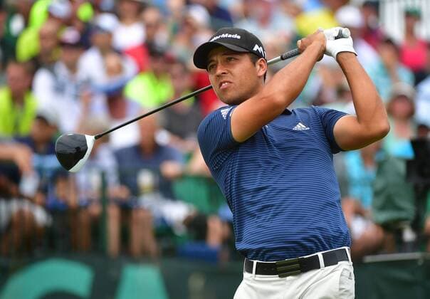 Xander Schauffele hits off the 1st tee during round 3 of the 117th U.S. Open golf tournament at Erin Hill golf course on June 17, 2017 in Erin, Wisconsin.  WIS20170617338 KEVINxDIETSCH