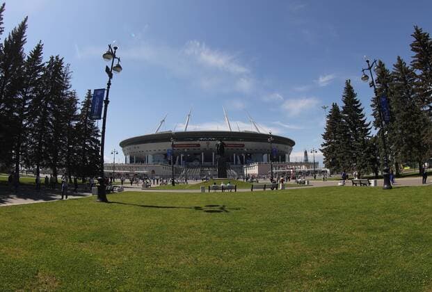 AINT PETERSBURG, RUSSIA - JUNE 17: The Zenit Arena The Krestovsky Stadium, home of FC Zenit Saint Petersburg on the western portion of Krestovsky Island in Saint Petersburg, Russia. Host venue for the FIFA Confederations Cup Russia 2017 and FIFA World Cup WM Weltmeisterschaft Fussball Final Russia 2018 prior to the Group A.