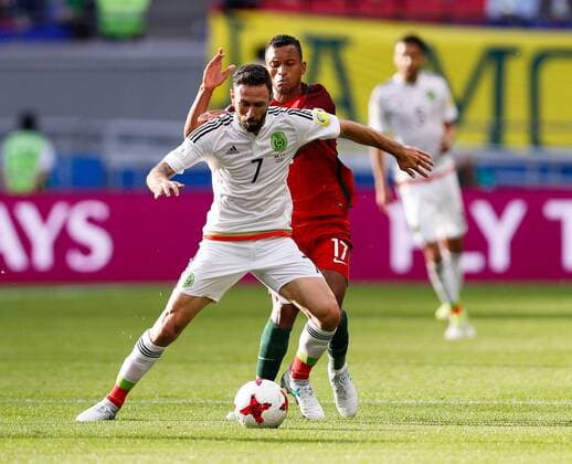 Portugal vs. Mexico KAZAN, RT - 18.06.2017: PORTUGAL VS. MEXICO - LAYUN Miguel from Mexico plays for NANI of Portugal during a match between Portugal and Mexico valid for the first round of the Confederations Cup 2017 on Sunday (18) held at the Kazan Arena in Kazan, Russia. (Photo: Marcelo Machado de Melo Fotoarena) x1339222x  MarceloxMachadoxdexMelo