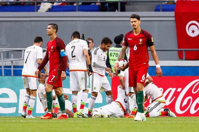 Portugal vs. Mexico KAZAN, RT - 18.06.2017: PORTUGAL VS. MEXICO - MORENO Hector of Mexico celebrates after scoring a goal during Portugal-Mexico match valid for the first round of the Confederations Cup 2017 on Sunday (18), held at the Kazan Arena in Kazan, Russia. (Photo: Marcelo Machado de Melo Fotoarena) x1339386x  MarceloxMachadoxdexMelo