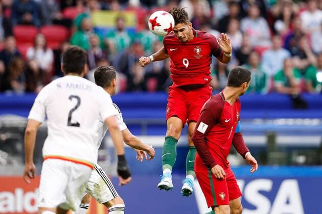 Portugal vs. Mexico KAZAN, RT - 18.06.2017: PORTUGAL VS. MEXICO - ANDRE SILVA of Portugal heads during a match between Portugal and Mexico valid for the first round of the Confederations Cup 2017 on Sunday (18), held at the Kazan Arena in Kazan, Russia. (Photo: Marcelo Machado de Melo Fotoarena) x1339405x  MarceloxMachadoxdexMelo