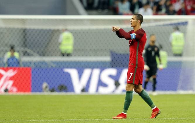 Portugal vs. Mexico KAZAN, RT - 18.06.2017: PORTUGAL VS. MEXICO - CRISTIANO RONALDO of Portugal complains about the television feature that nullified a goal from his team during a match between Portugal and Mexico in the first round of the Confederations Cup 2017 on Sunday (18) held at the Kazan Arena , In Kazan, Russia. (Photo: Rodolfo Buhrer La Imagem Fotoarena) x1339414x  RodolfoxBuhrer