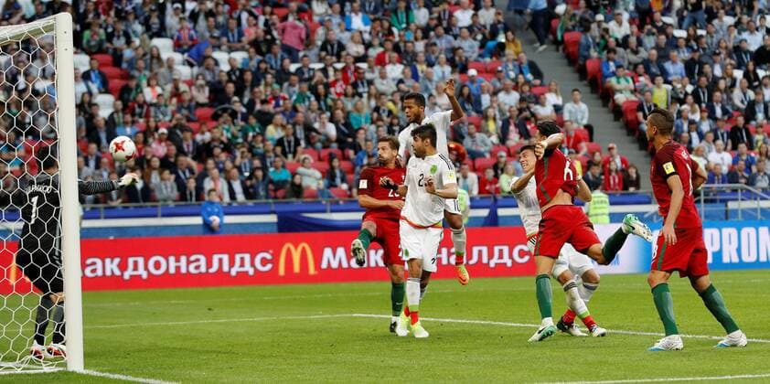 Soccer Football - Portugal v Mexico - FIFA Confederations Cup Russia 2017 - Group A - Kazan Arena, Kazan, Russia - June 18, 2017 MexicoÕs Hector Moreno scores their second goal FOOTBALL : Portugal vs Mexique - Coupe Des Confederations - Kazan - 18 06 2017 ActionImages Panoramic  VPC_12