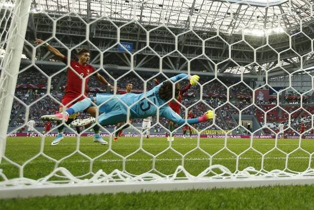 Soccer Football - Portugal v Mexico - FIFA Confederations Cup Russia 2017 - Group A - Kazan Arena, Kazan, Russia - June 18, 2017 PortugalÕs Cedric Soares scores their second goal. FOOTBALL : Portugal vs Mexique - Coupe Des Confederations - Kazan - 18 06 2017 ActionImages Panoramic  VPC_12