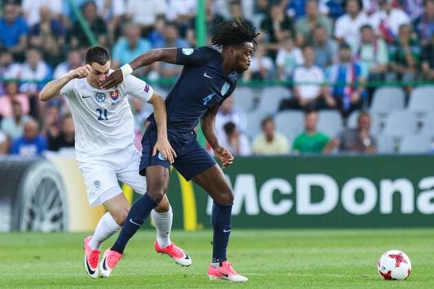 19.06.2017, Kielce, UEFA EURO EM Europameisterschaft Fussball Under21 Championships Slovakia - England , Mistrzostwa Europy U-21 Slowacja - Anglia International football , N Z Matus Bero (SLO), Nathaniel Chalobah (ENG) , FOT. Adam Jastrzebowski newspix.pl --- Newspix.pl FRANCE OUT!  20170619_awj_2159