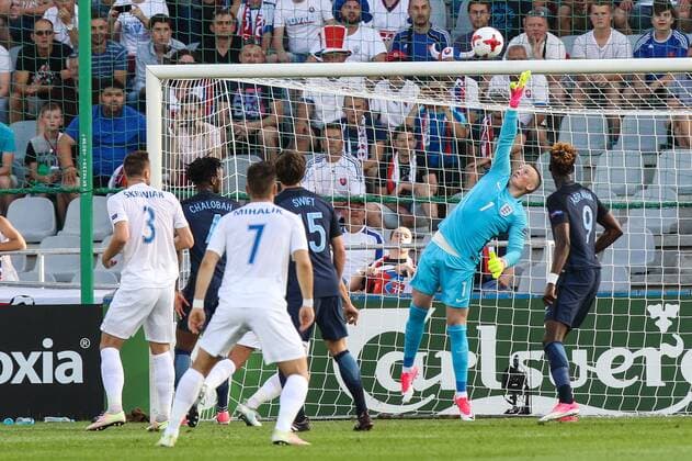 19.06.2017, Kielce, UEFA EURO EM Europameisterschaft Fussball Under21 Championships Slovakia - England , Mistrzostwa Europy U-21 Slowacja - Anglia International football , N Z Martin Chrien (SLO) gol bramka goal, Jordan Pickford (ENG) , FOT. Adam Jastrzebowski newspix.pl --- Newspix.pl FRANCE OUT!  20170619_awj_2163