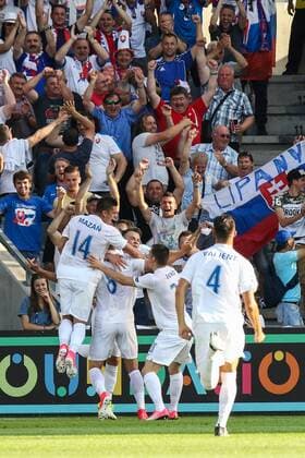 19.06.2017, Kielce, UEFA EURO EM Europameisterschaft Fussball Under21 Championships Slovakia - England , Mistrzostwa Europy U-21 Slowacja - Anglia International football , N Z Martin Chrien (SLO) gol bramka goal radosc celebration , FOT. Adam Jastrzebowski newspix.pl FRANCE OUT! 