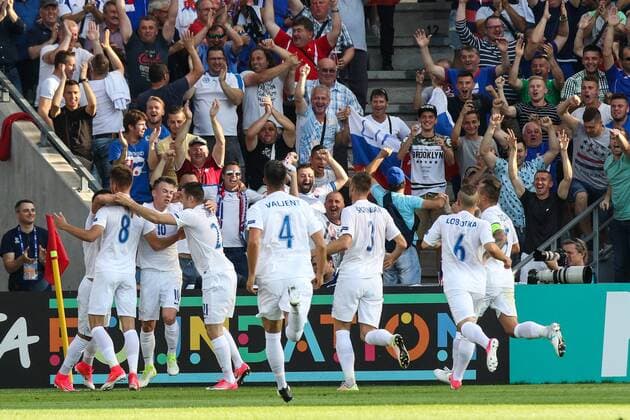 19.06.2017, Kielce, UEFA EURO EM Europameisterschaft Fussball Under21 Championships Slovakia - England , Mistrzostwa Europy U-21 Slowacja - Anglia International football , N Z Martin Chrien (SLO) gol bramka goal radosc celebration , FOT. Adam Jastrzebowski newspix.pl FRANCE OUT! 