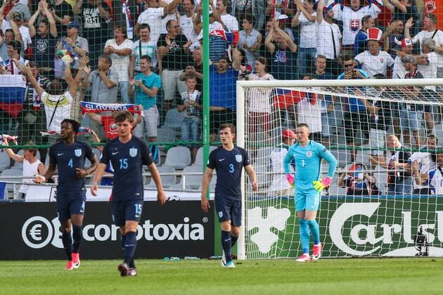 19.06.2017, Kielce, UEFA EURO EM Europameisterschaft Fussball Under21 Championships Slovakia - England , Mistrzostwa Europy U-21 Slowacja - Anglia International football , N Z Jordan Pickford (ENG), Ben Chilwell (ENG), John Swift (ENG), Nathaniel Chalobah (ENG) , FOT. Adam Jastrzebowski newspix.pl FRANCE OUT! 