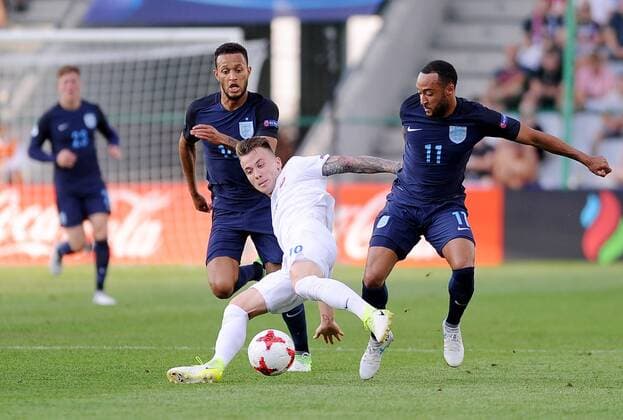 2017.06.19 Kielce Pilka Nozna Mistrzostwa Europy U21 U 21 Slowacja - Anglia N z Lewis Baker, Albert Rusnak, Nathan Redmond Foto Rafal Rusek PressFocus 2017.06.19 Kielce Football UEFA Under21 Championship Poland 2017 Slovakia - England Lewis Baker, Albert Rusnak, Nathan Redmond Credit: Rafal Rusek PressFocus NEWSPIX.PL --- Newspix.pl FRANCE OUT!  20170619PF_RR745