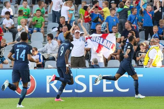 June 19, 2017 - Kielce, Poland - Nathan Redmond of England celebrates scoring his team during the UEFA U-21 European Championship EM Europameisterschaft Group A football match Slovakia vs England in Kielce, Poland on June 19, 2017. Slovakia v England - 2017 UEFA European Under-21 Championship  - ZUMAn230 20170619_zaa_n230_475 Copyright: xFotoxOlimpikx