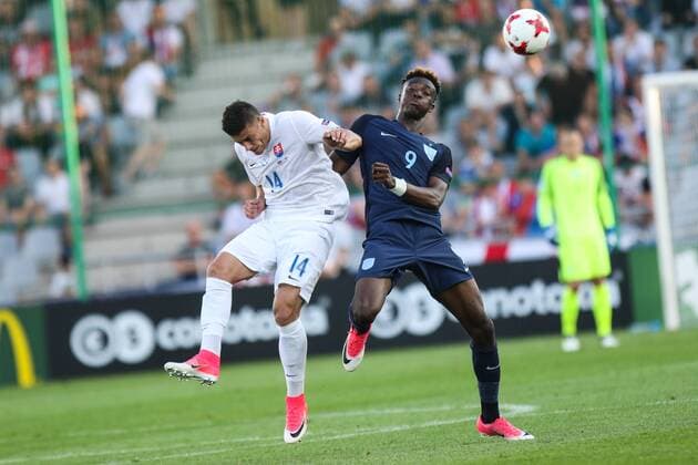June 19, 2017 - Kielce, Poland - Tammy Abraham (ENG), Robert Mazan (SLO) during the UEFA U-21 European Championship EM Europameisterschaft Group A football match Slovakia vs England in Kielce, Poland on June 19, 2017. Slovakia v England - 2017 UEFA European Under-21 Championship  - ZUMAn230 20170619_zaa_n230_482 Copyright: xFotoxOlimpikx