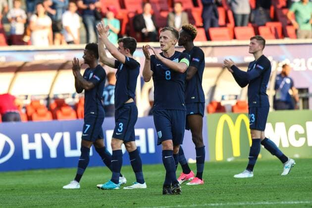 June 19, 2017 - Kielce, Poland - James Ward-Prowse of England and team-mates celebrate after their UEFA European Under-21 Championship match against Slovakia on June 19, 2017 in Kielce, Poland. Slovakia v England - 2017 UEFA European Under-21 Championship  - ZUMAn230 20170619_zaa_n230_483 Copyright: xFotoxOlimpikx