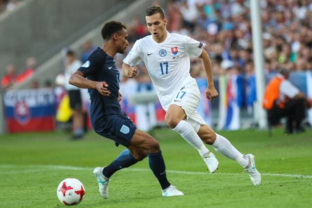June 19, 2017 - Kielce, Poland - Jacob Murphy (ENG), Lukas Haraslin (SLO) during the UEFA U-21 European Championship EM Europameisterschaft Group A football match Slovakia vs England in Kielce, Poland on June 19, 2017. Slovakia v England - 2017 UEFA European Under-21 Championship  - ZUMAn230 20170619_zaa_n230_489 Copyright: xFotoxOlimpikx
