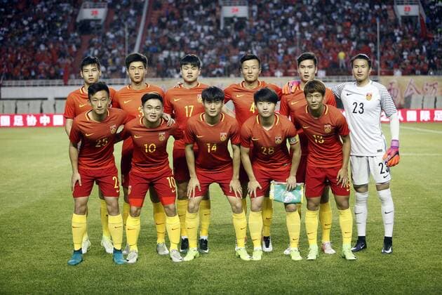XI AN, CHINA - MAY 08: Players of China U20 line up prior to the 2017 International Friendlies U20 between China and Uruguay on May 8, 2017 in Xi an, Shaanxi Province of China.  Copyright: xVCGx CFP111100326373 