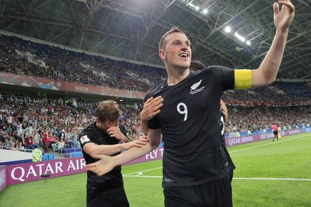 celebrate the goal, Torjubel zum 0:1 um Chris Wood (Neuseeland, New Zealand) - 21.06.2017: Mexiko vs. Neuseeland, Fisht Stadium Sotschi