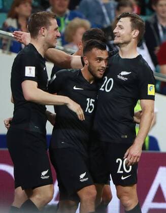 SOCHI, RUSSIA â€“ JUNE 21, 2017: New Zealand s players celebrate scoring in their 2017 FIFA Confederations Cup Group A match against Mexico at Fisht Stadium. Sergei Fadeichev TASS  TS054197