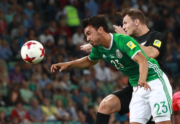 SOCHI, RUSSIA â€“ JUNE 21, 2017: Mexico s Oswaldo Alanis (L) in action in the 2017 FIFA Confederations Cup Group A match against New Zealand at Fisht Stadium. Sergei Fadeichev TASS  TS0541A7