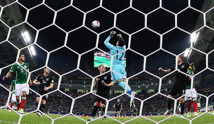 SOCHI, RUSSIA â€“ JUNE 21, 2017: Mexico s goalkeeper Alfredo Talavera (C) in action in their 2017 FIFA Confederations Cup Group A match against New Zealand at Fisht Stadium. Mexico won the game 2-1.Artyom Korotayev TASS  TS05421B