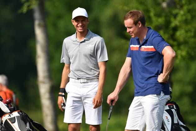 v.re:Rodelas Felix LOCH, Thomas MUELLER (MÜLLER,Bayern Muenchen). ProAm ,GOLF,BMW International Open 2017 am 21.06.2017 in Muenchen Eichenried.