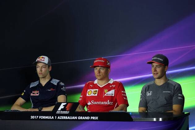 Azerbaijan Grand Prix, Baku 22 - 25 June 2017 22.06.2017 - press conference PK Pressekonferenz Daniil Kvyat (RUS) Scuderia Toro Rosso STR12, Kimi Raikkonen (FIN) Scuderia Ferrari SF70H and Stoffel Vandoorne (BEL) McLaren MCL32 