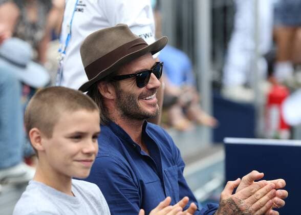 June 22nd 2017, Queens Club, West Kensington, London; Aegon Tennis Championships, Day 4; Jordan Thompson (AUS) versus Sam Querrey (USA); David Beckham with his son Romeo applauding Sam Querrey victory over Jordan Thompson by 6-7, 6-3, 6-3 xJohnxPatrickxFletcherx  ActionPlus11892987