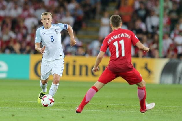 June 22, 2017 - Kielce, Poland - James Ward-Prowse of Engalnd and Przemyslaw Frankowski of Poland during their UEFA European Under-21 Championship 2017 match between England and Poland on June 22, 2017 in Kielce, Poland. England v Poland - 2017 UEFA European Under-21 Championship  - ZUMAn230 20170622_zaa_n230_385 Copyright: xFotoxOlimpikx