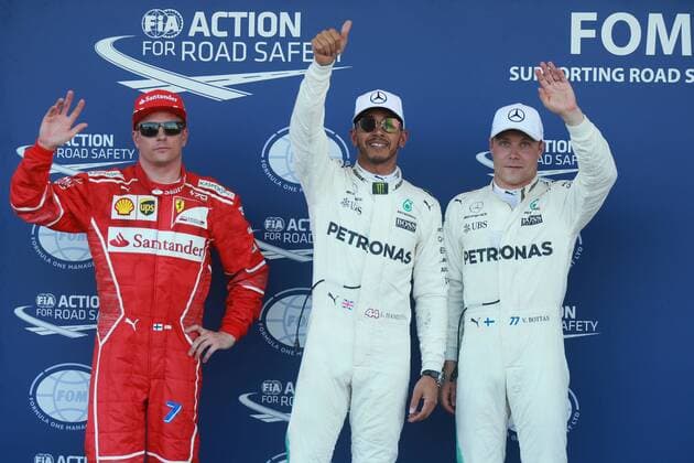 Motorsports: FIA Formula One World Championship WM Weltmeisterschaft 2017, Grand Prix of Europe, 7 Kimi Raikkonen (FIN, Scuderia Ferrari), 44 Lewis Hamilton (GBR, Mercedes AMG Petronas Formula One Team), 77 Valtteri Bottas (FIN, Mercedes AMG Petronas) Baku Azerbaijan xHOCHxZWEIx