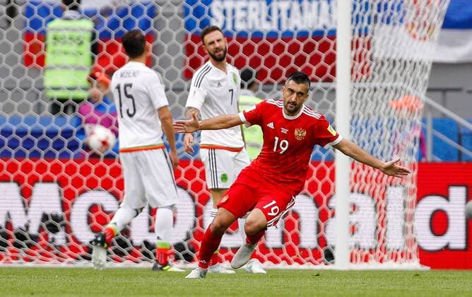 Mexico vs. Russia SAO PETERSBURGO, MO - 24.06.2017: MEXICO VS. RUSSIA - SAMEDOV Alexander of Russia celebrates after scoring a goal during Mexico-Russia match valid for the third round of the 2017 Confederations Cup on Saturday (24th) held Arena Kazan in Kazan, Russia. (Photo: Marcelo Machado de Melo Fotoarena) x1343479x  MarceloxMachadoxdexMelo