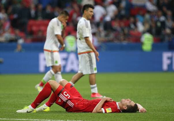 KAZAN, RUSSIA - JUNE 24, 2017: Russia s Viktor Vasin reacts after their 2017 FIFA Confederations Cup First Stage Group A football match against Mexico at Kazan Arena Stadium; Mexico won the game 2-1. Yegor Aleyev TASS  TS054A36