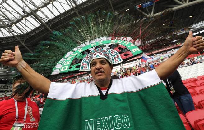 Kazan, RUSSIA - JUNE 24. Mexico fans at the FIFA Confederations Cup Mexico V Russia Group A at Kazan Arena.