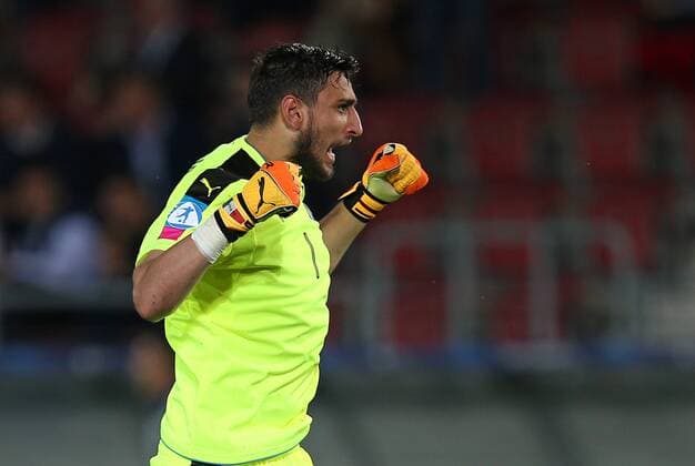 Fußball, U21 EM, Italien - Deutschland 24.06.2017, Fussball U21 U 21 Europameisterschaft 2017 in Polen, Gruppe C, Italien - Deutschland im Cracovia-Stadion Krakau. Jubel Torwart Gianluigi Donnarumma (Italien) zum Tor zum 1:0 