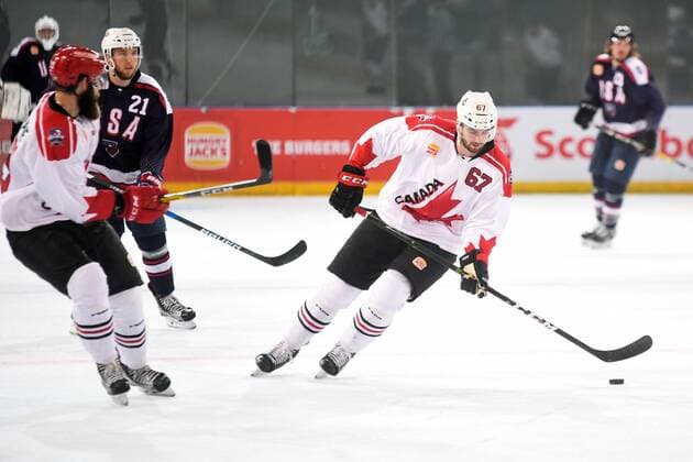 24th June 2017; Hisense Arena, Melbourne, Victoria, Australia; Hungry Jack International Ice hockey Eishockey challenge, Canada versus USA; Ben Harpur of Canada skating with the puck xMorganxHancockx  ActionPlus11893822