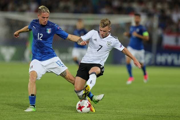 June 24, 2017 - Krakow, Poland - Andrea Conti (ITA), Max Meyer (GER), during the UEFA U-21 European Championship EM Europameisterschaft Group C football match Italy v Germany in Krakow, Poland on June 24, 2017. Italy v Germany - 2017 UEFA European Under-21 Championship  - ZUMAn230 20170624_zaa_n230_538 Copyright: xFotoxOlimpikx