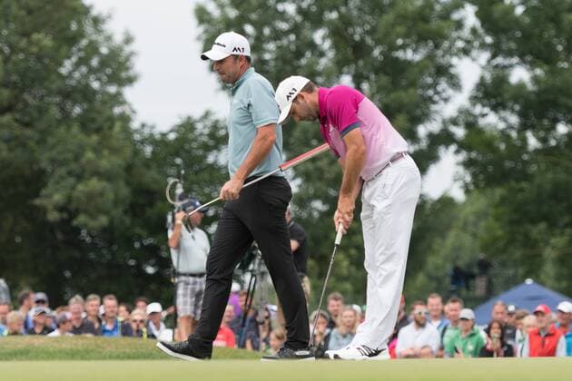 GOLF - BMW International Open 2017 MOOSINNING,GERMANY,25.JUN.17 - GOLF - European Tour, BMW International Open, GC Muenchen Eichenried. Image shows Richard Bland (ENG) and Sergio Garcia (ESP). GEPAxpictures xMarkusxFischer