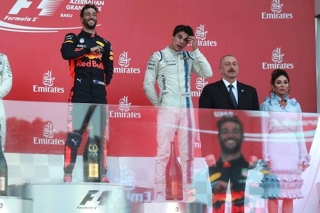 Motorsports: FIA Formula One World Championship WM Weltmeisterschaft 2017, Grand Prix of Europe, 3 Daniel Ricciardo (AUS, Red Bull Racing), 18 Lance Stroll ( CAN, Williams Martini Racing) Baku Azerbaijan xHOCHxZWEIx